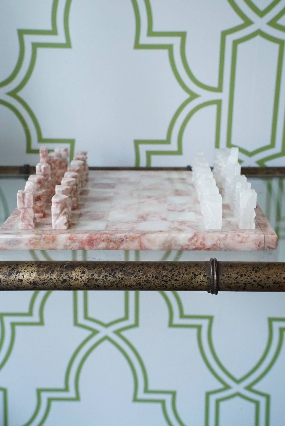 Pink and White Onyx Chess Set