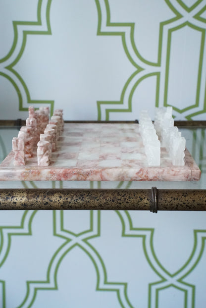 Pink and White Onyx Chess Set