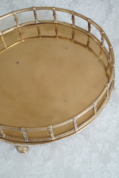 Vintage Footed Brass Faux Bamboo Tray