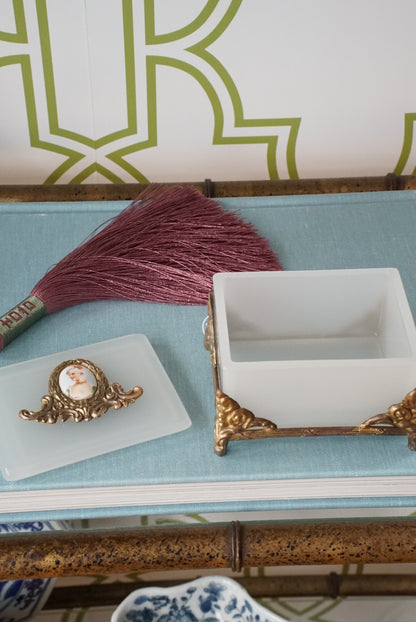 Vintage Milk Glass Box with Hand Painted Portrait