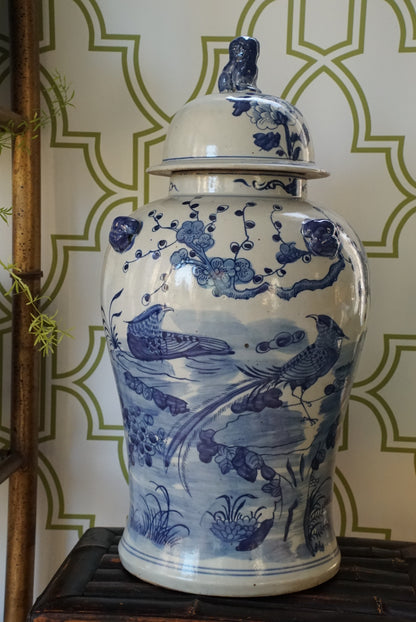 XL Blue and White Garden Temple Jar