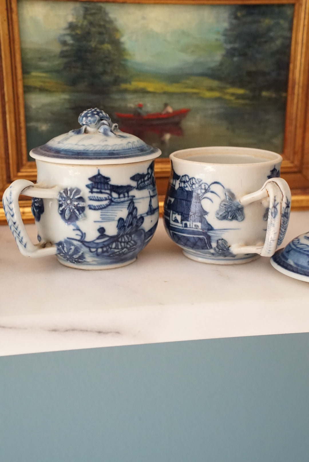 Pair of — Antique Blue Canton Petite Mugs