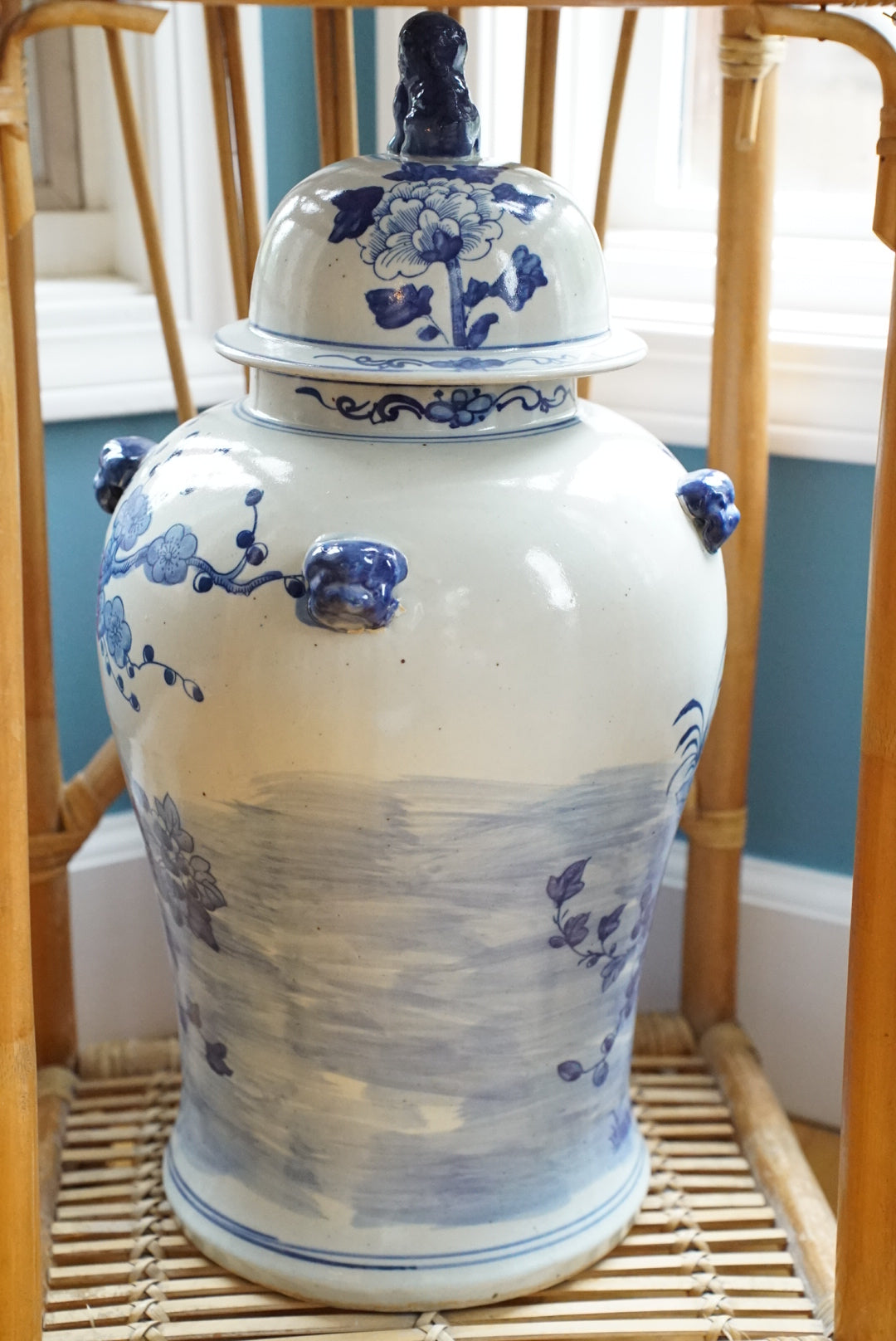 XL Blue and White Garden Temple Jar