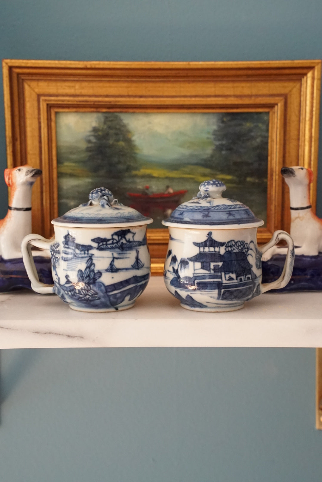 Pair of — Antique Blue Canton Petite Mugs