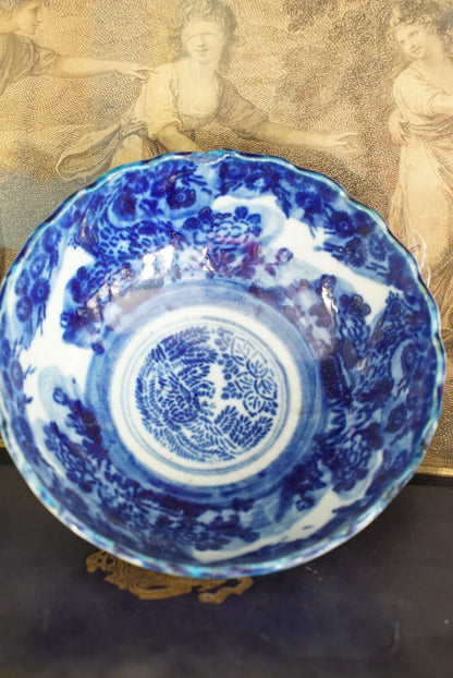 Antique Small Flow Blue Scalloped Bowl