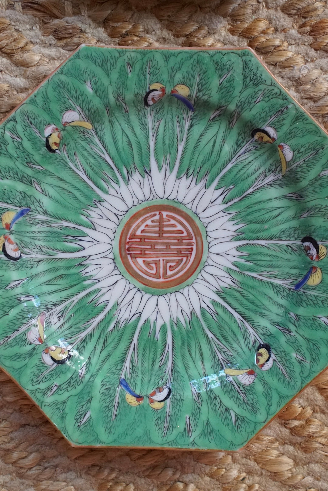 Antique Octagonal Famille Verte Bok Choy Plate