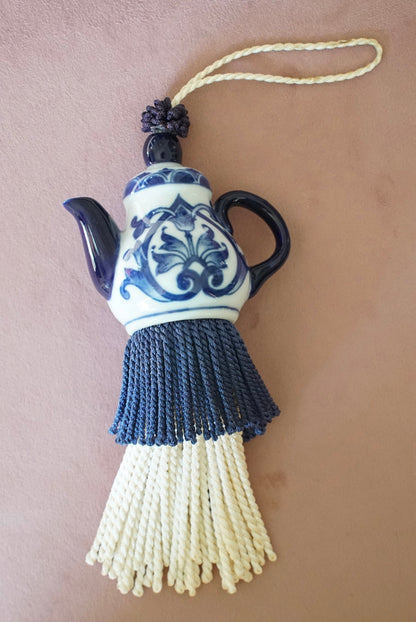 Vintage Blue and White Teapot Tassel