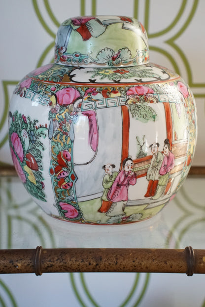 Large Vintage Rose Medallion Ginger Jar