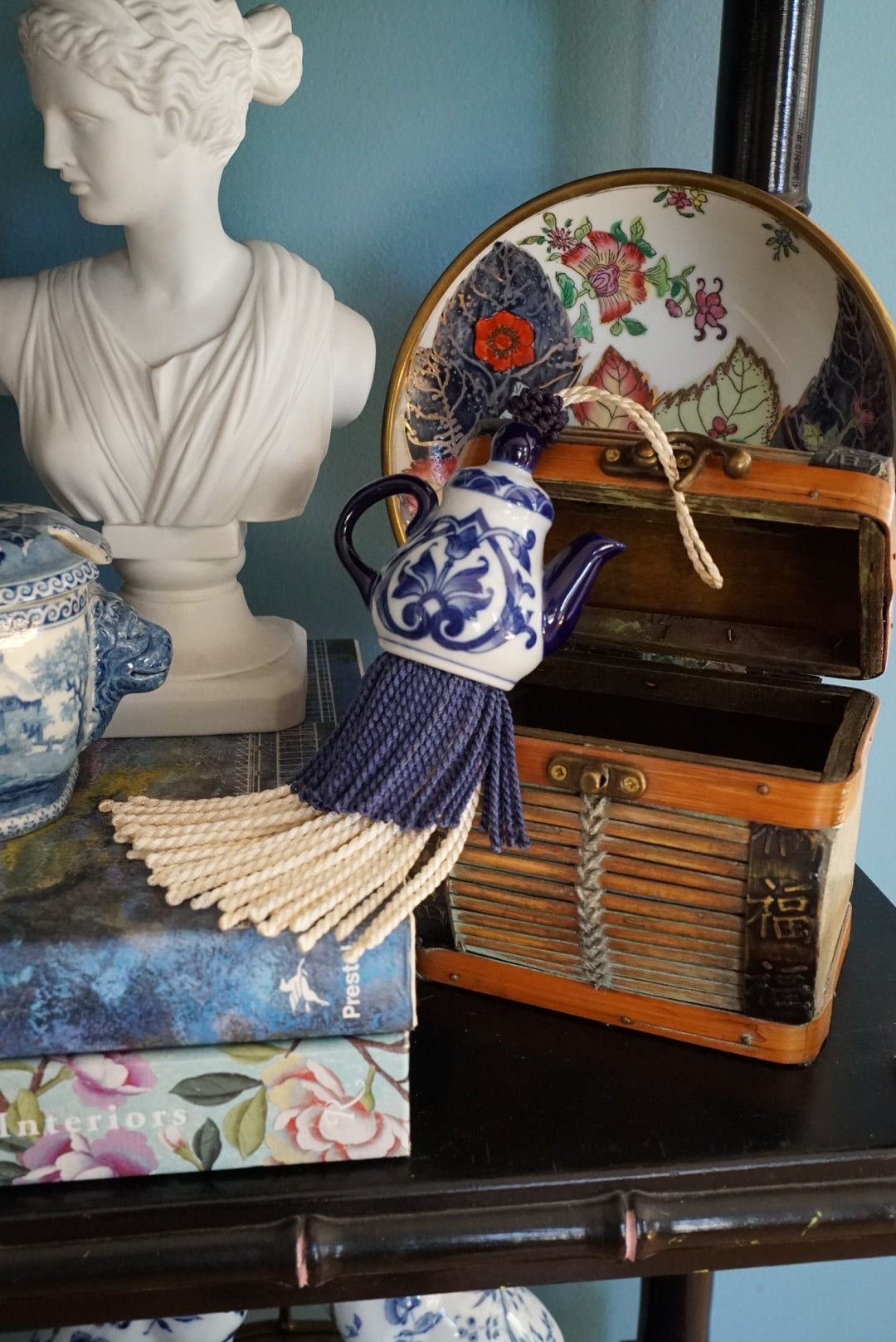 Vintage Blue and White Teapot Tassel