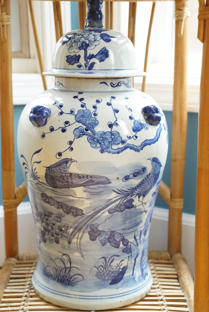 XL Blue and White Garden Temple Jar