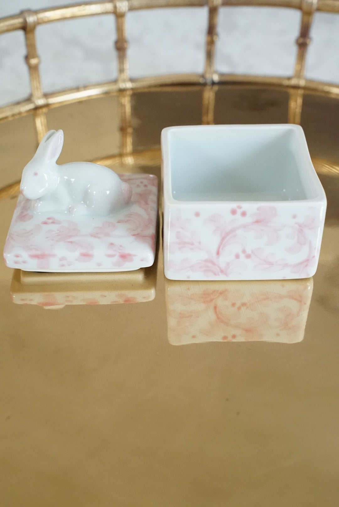 Vintage Pink Bunny Trinket Box