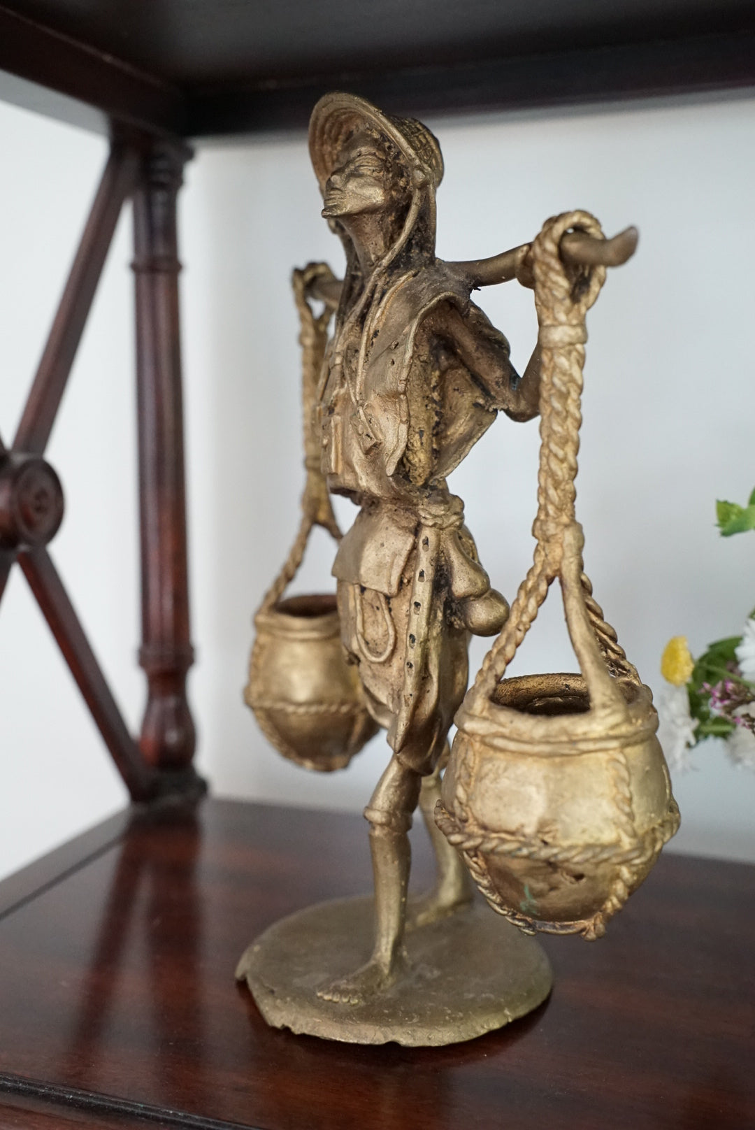 Vintage Bronze Cast Water Carrier Sculpture