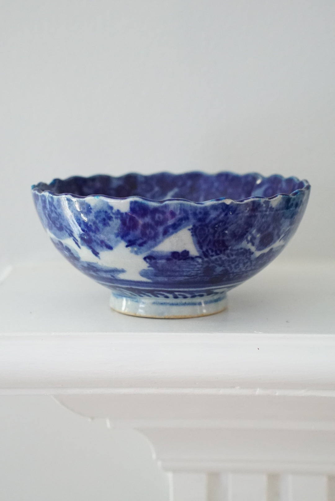 Antique Small Flow Blue Scalloped Bowl