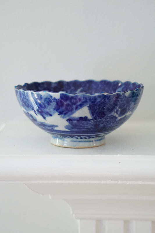 Antique Small Flow Blue Scalloped Bowl