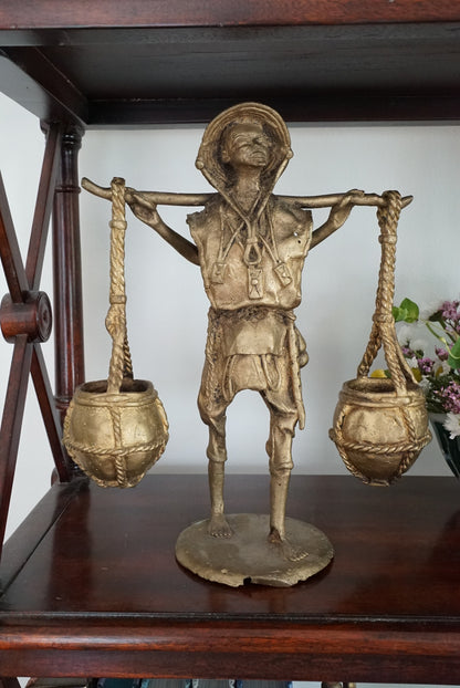 Vintage Bronze Cast Water Carrier Sculpture