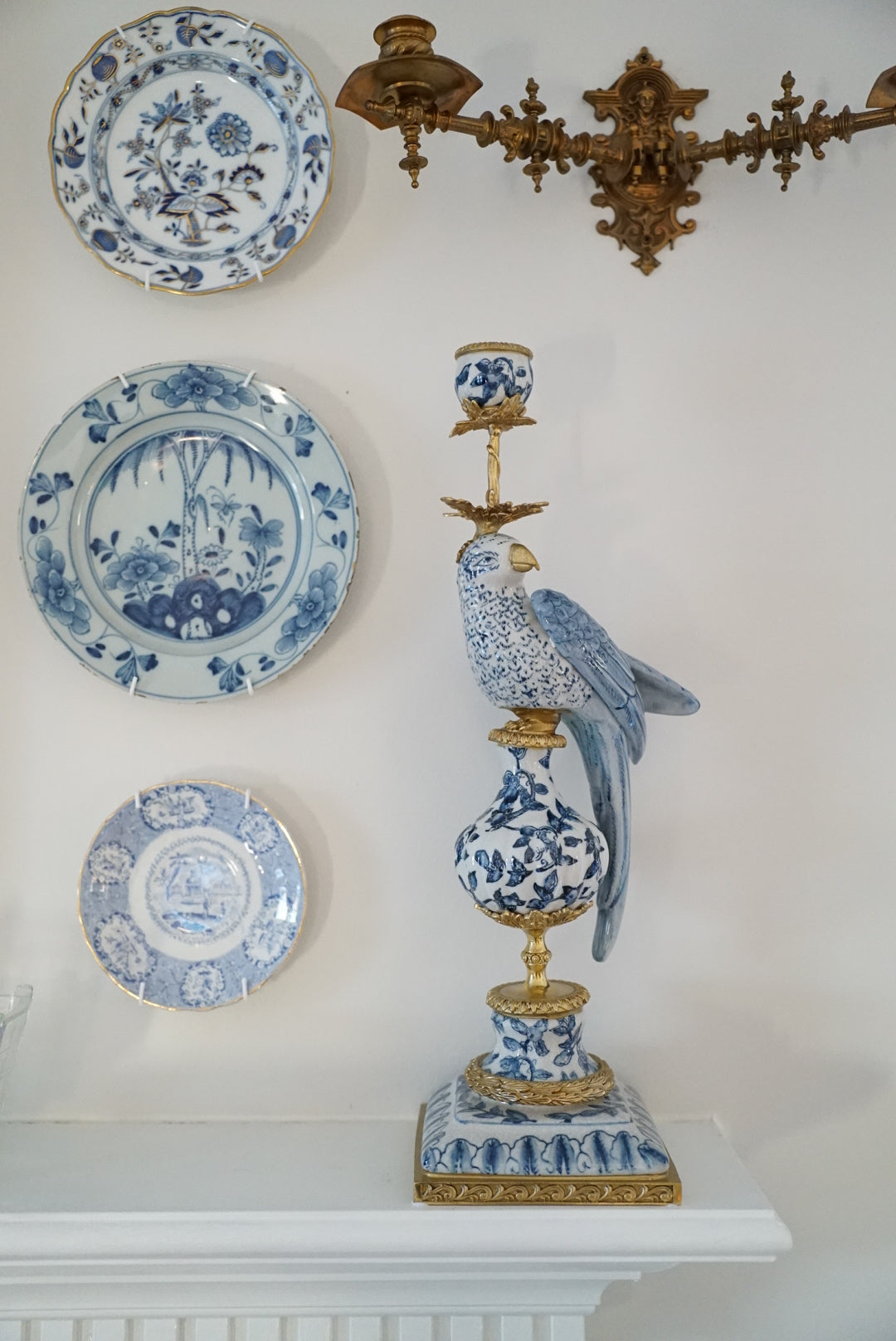 Pair of — Ormolu Mounted Blue and White Candelabra