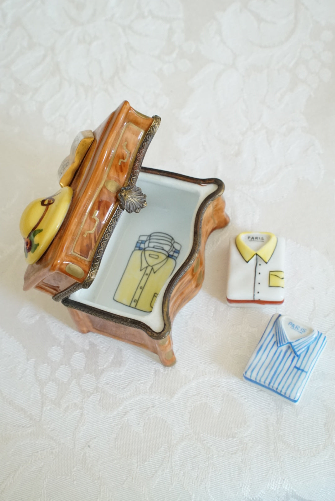 Limoges Box — Dresser with Hat, Book and Shirts