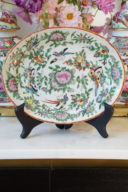 Antique Chinese Export Small Rose Canton Platter