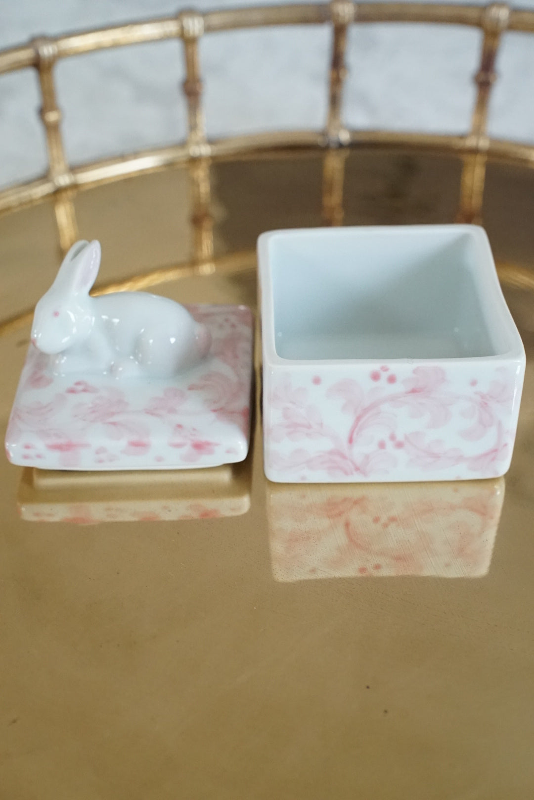 Vintage Pink Bunny Trinket Box