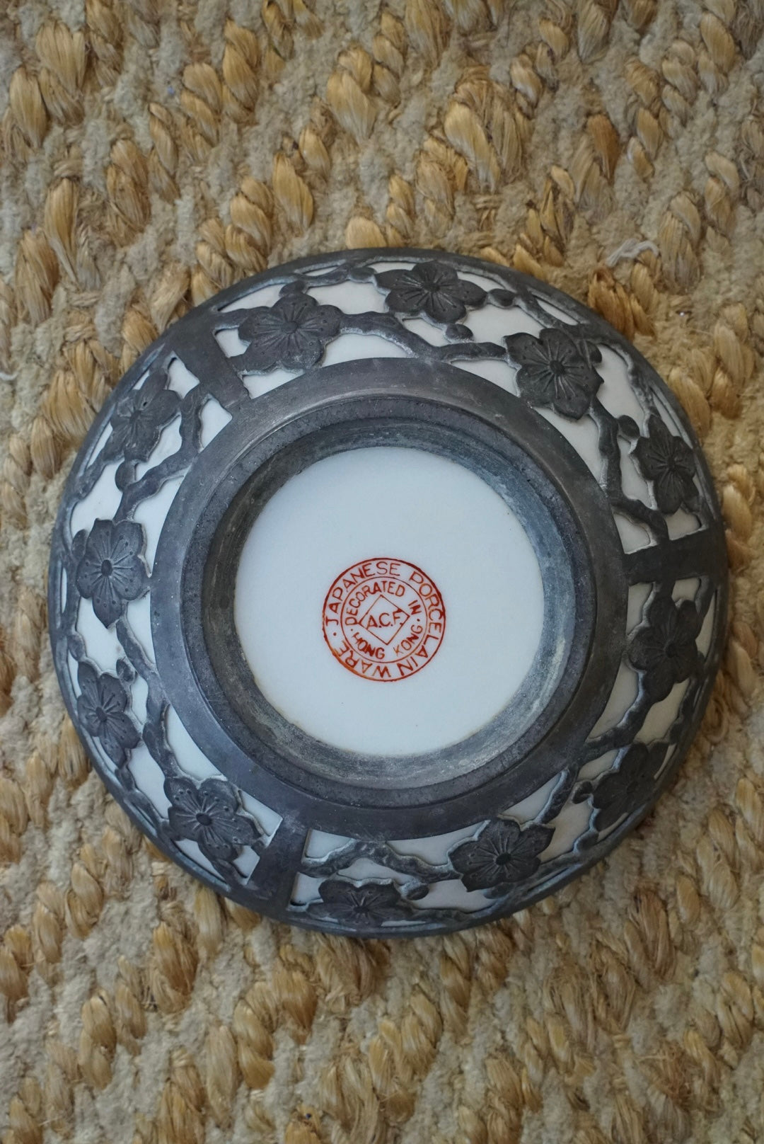 Vintage Famille Verte Bok Choy Plate with Cherry Blossom Encasing