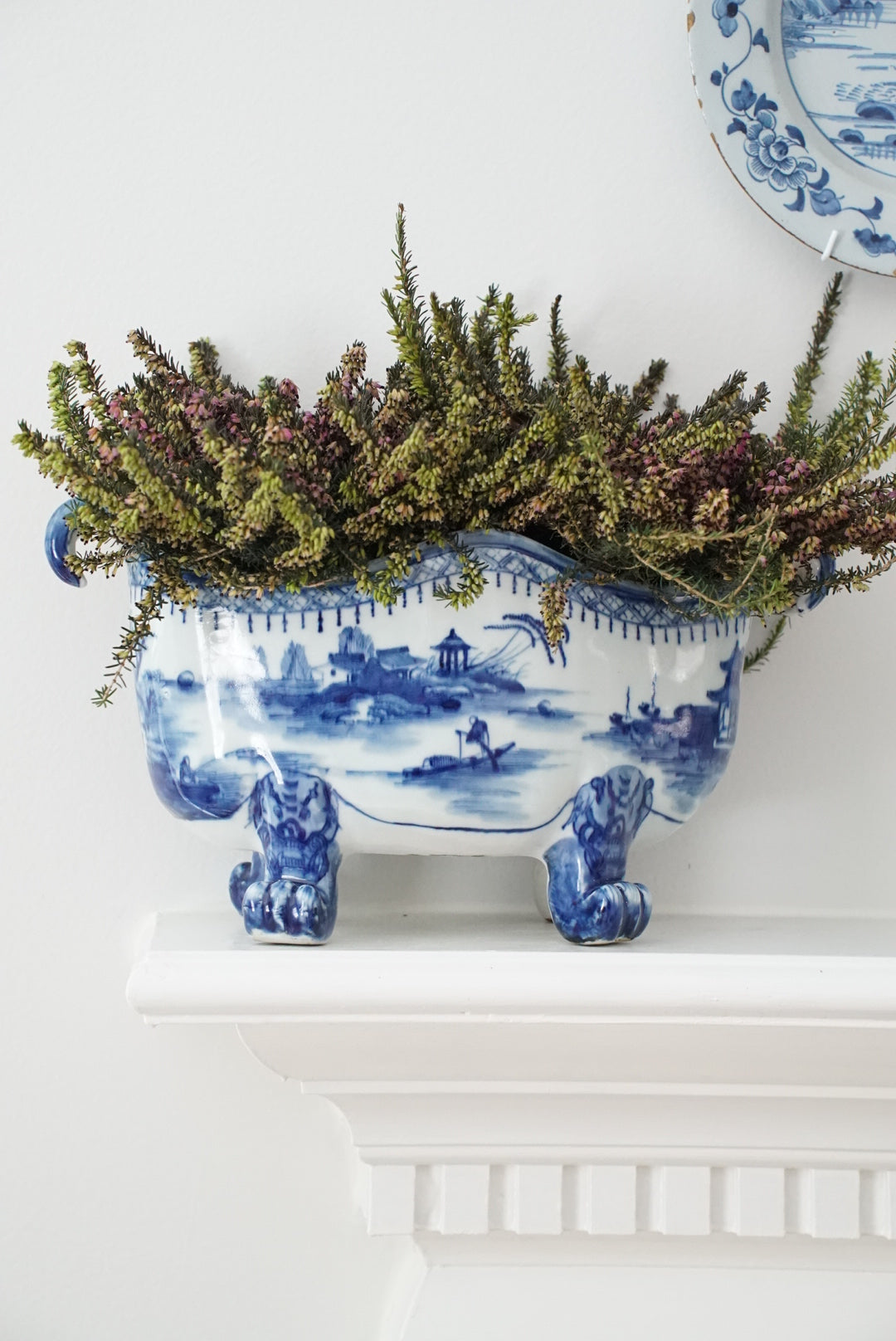 Antique Blue Canton Claw-footed Cachepot