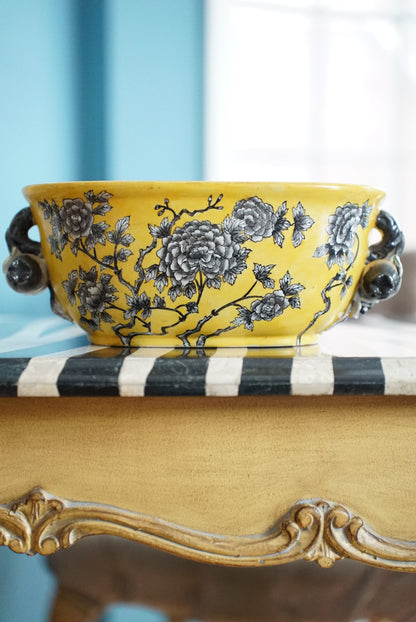Vintage Chinoiserie Floral Cachepot by Hua Rong Tang