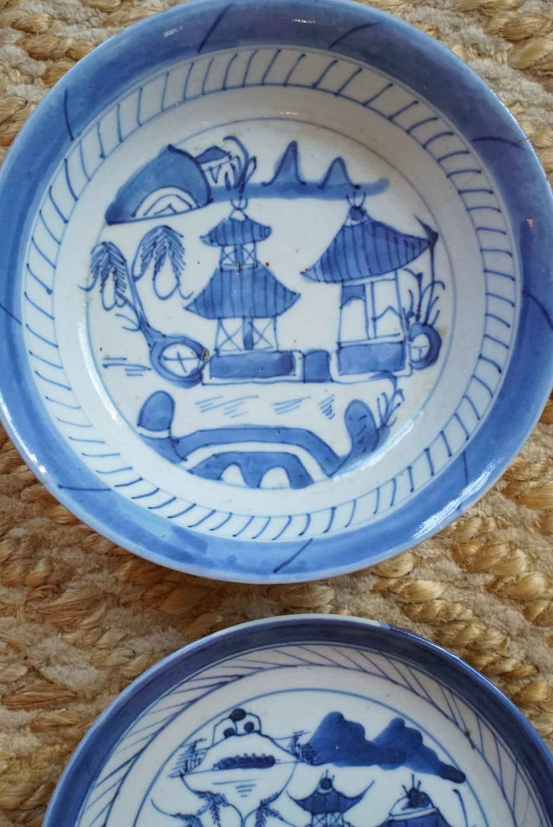 Set of 3 — Antique Blue Willow Shallow Bowl