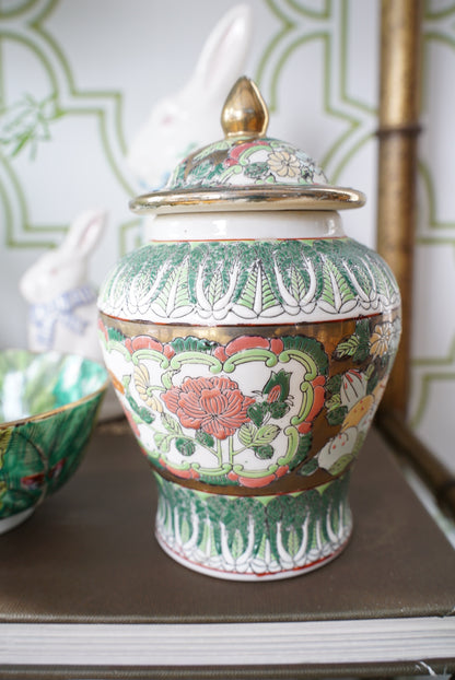 Vintage Small Famille Verte Bok Choy Temple Jar