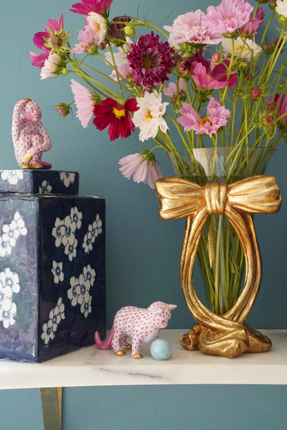 Darling Vintage Glass Vase with Gold Bow