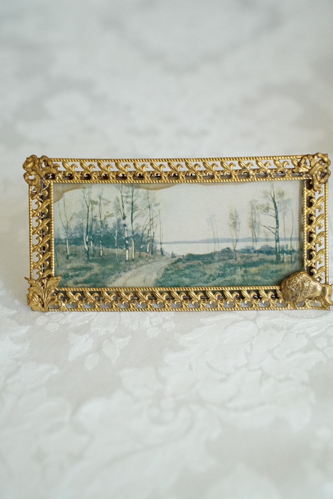 Antique French Miniature Fleur-de-Lis Frame with Print