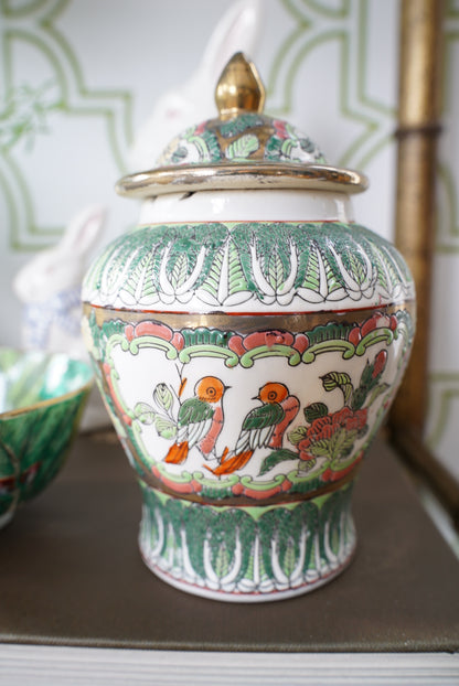 Vintage Small Famille Verte Bok Choy Temple Jar
