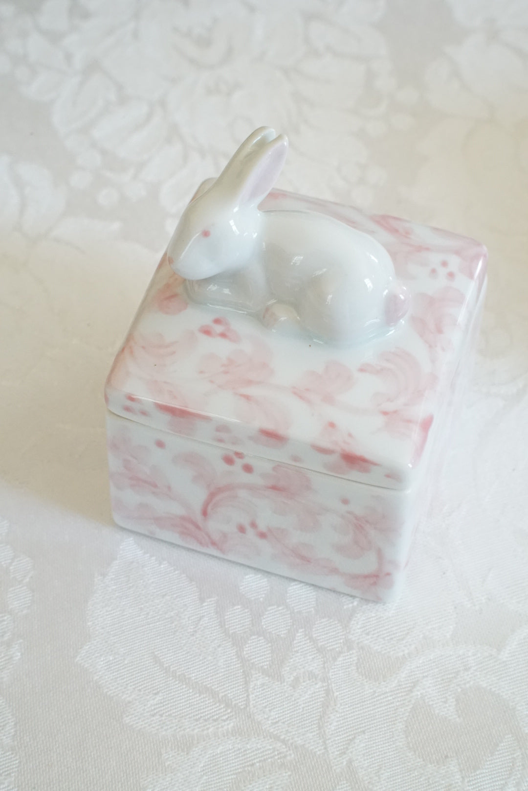 Vintage Pink Bunny Trinket Box