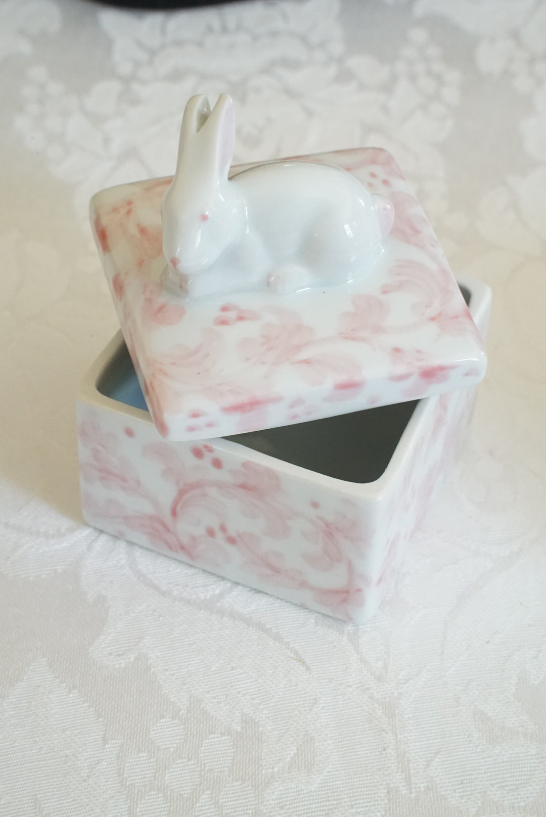 Vintage Pink Bunny Trinket Box