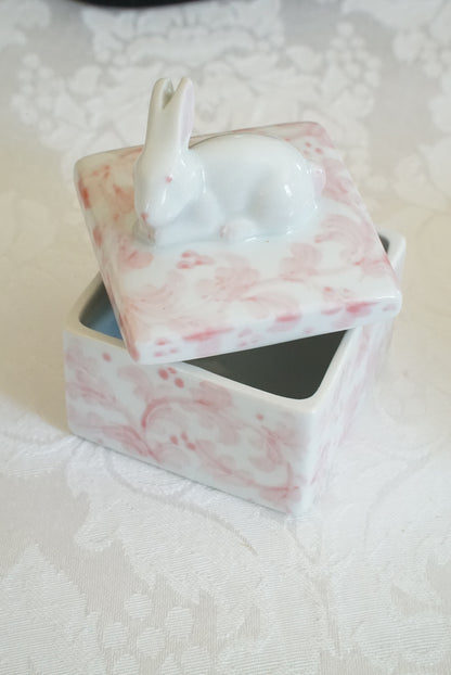 Vintage Pink Bunny Trinket Box