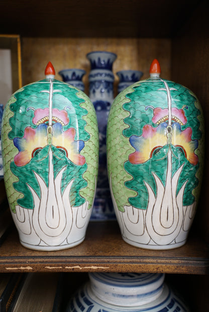 Pair of — Famille Verte Bok Choy Melon Jars
