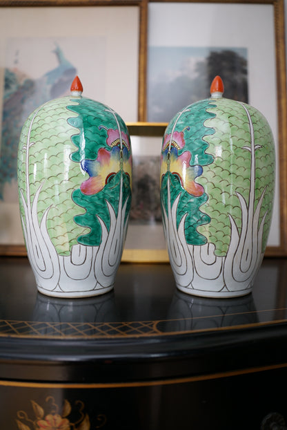 Pair of — Famille Verte Bok Choy Melon Jars