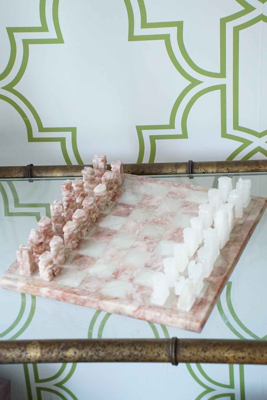 Pink and White Onyx Chess Set