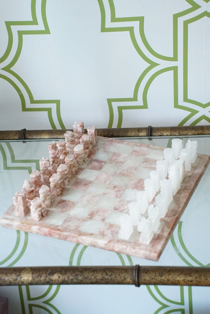 Pink and White Onyx Chess Set