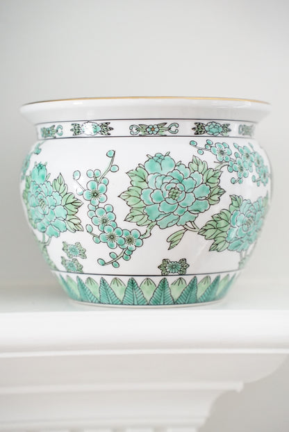Vintage Gold Imari Green Peacock Jardiniere