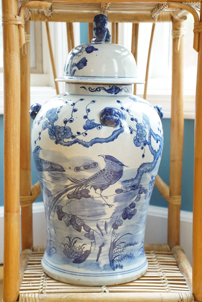 XL Blue and White Garden Temple Jar