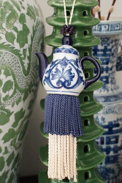 Vintage Blue and White Teapot Tassel