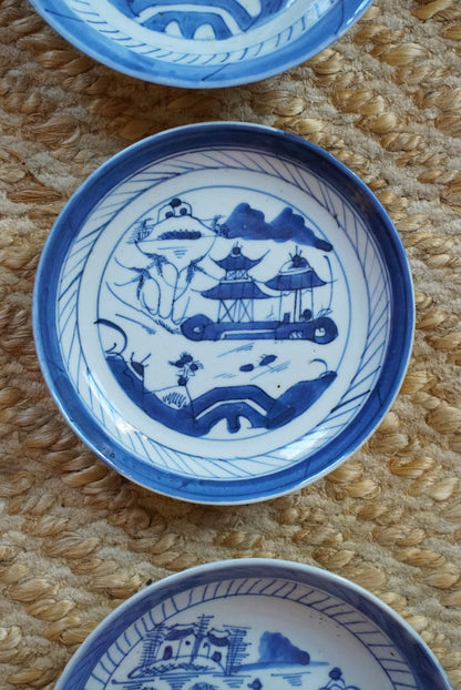 Set of 3 — Antique Blue Willow Shallow Bowl