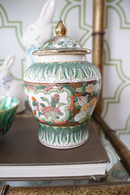 Vintage Small Famille Verte Bok Choy Temple Jar