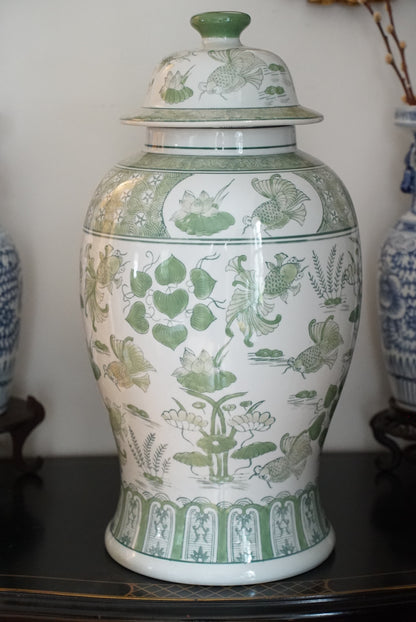 XL Green and White Lily Pond Temple Jar