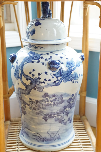 XL Blue and White Garden Temple Jar