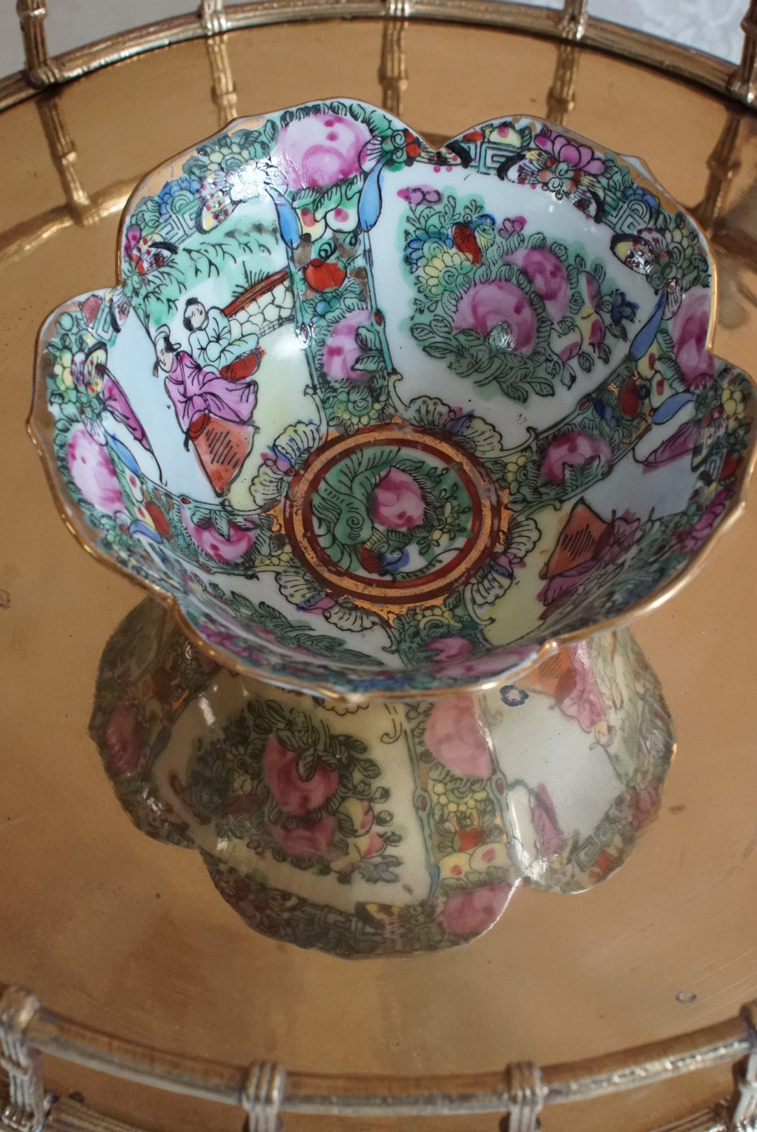 Vintage Small Rose Medallion Lotus Bowl