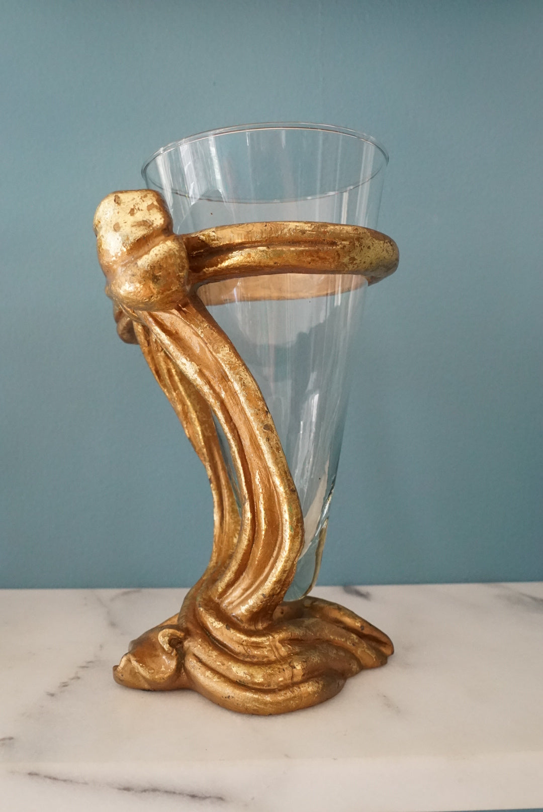 Vintage Glass Vase with Gold Bow (Please Read)