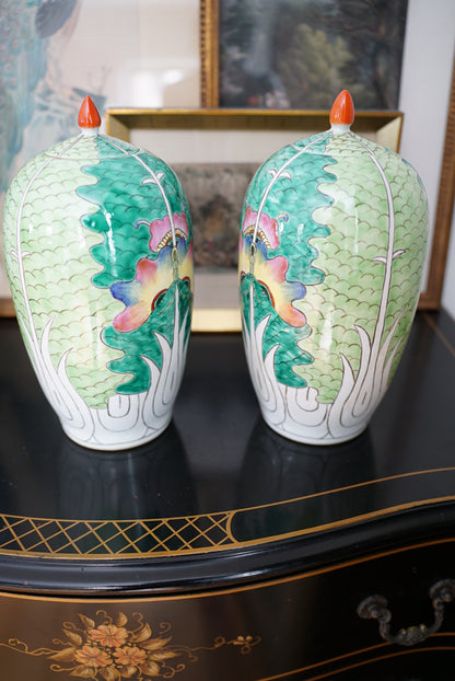 Pair of — Famille Verte Bok Choy Melon Jars
