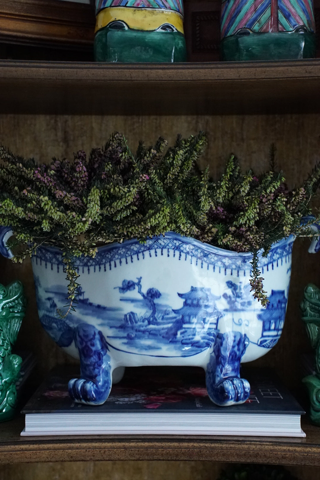 Antique Blue Canton Claw-footed Cachepot