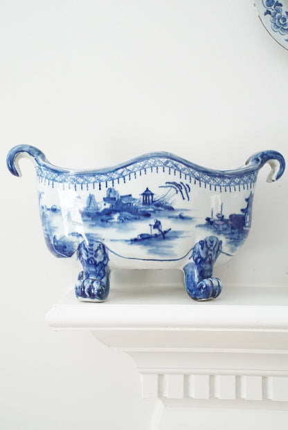 Antique Blue Canton Claw-footed Cachepot